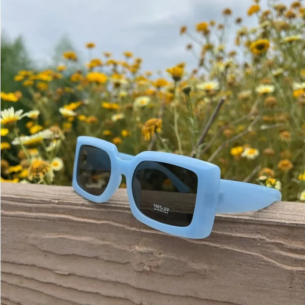 Sunglasses  Blue color smooth plain square light tint edc baddie  cottagecore - Picture 10 of 14
